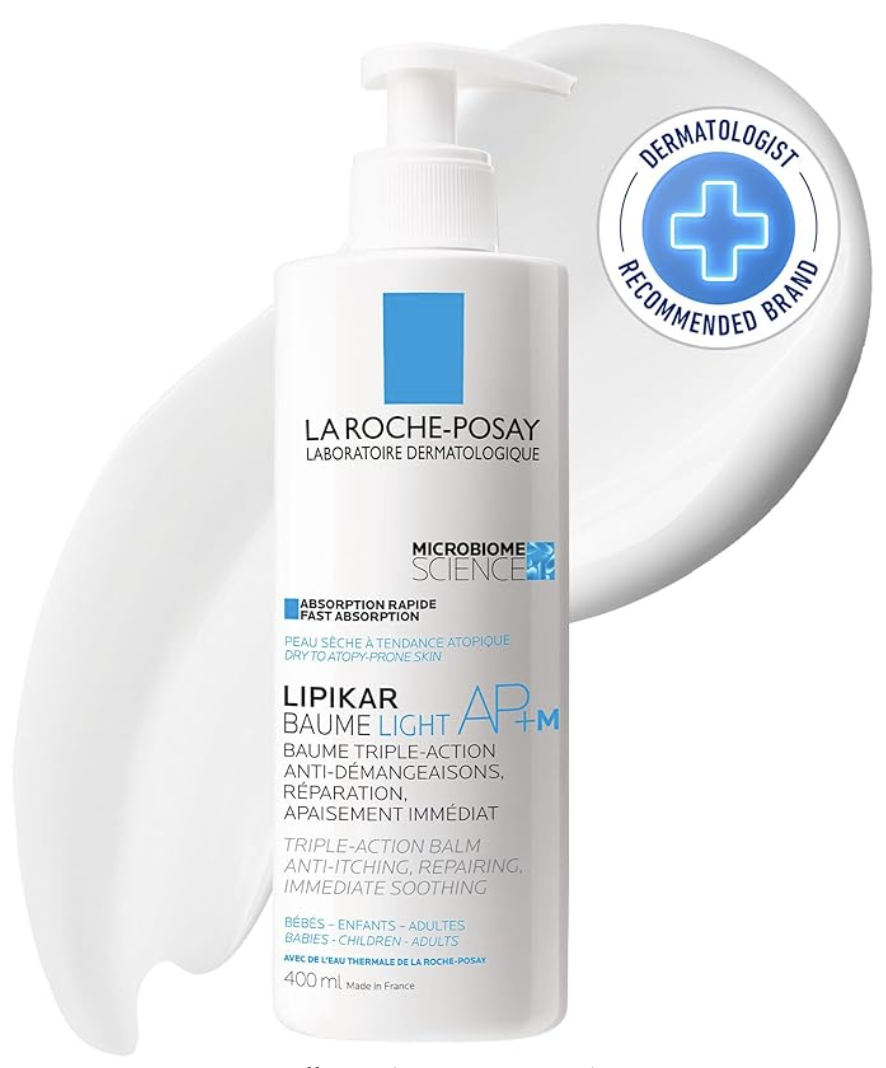 A bottle of La Roche-Posay Lipikar Balm AP+ moisturiser, which is a great moisturiser for dry skin with middle-range pricing