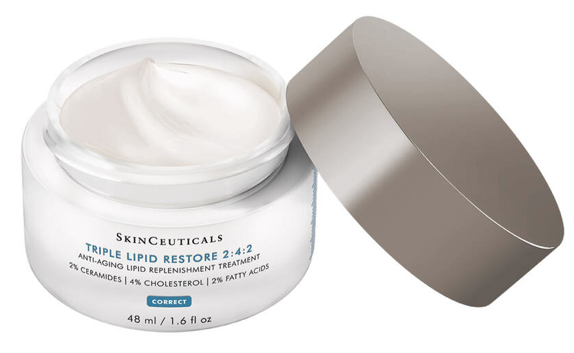 A bottle of SkinCeuticals Triple Lipid Restore moisturiser, which is a premium moisturiser for dry skin that is widely endorsed by dermatologists