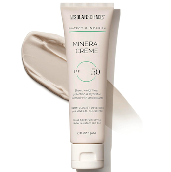 A bottle of MDSolarSciences Mineral Crème SPF 50, a highly recommended mineral sunscreen