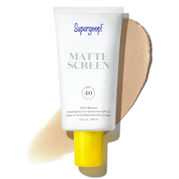 A bottle of Supergoop mineral matte sunscreen, Tinted, SPF 40